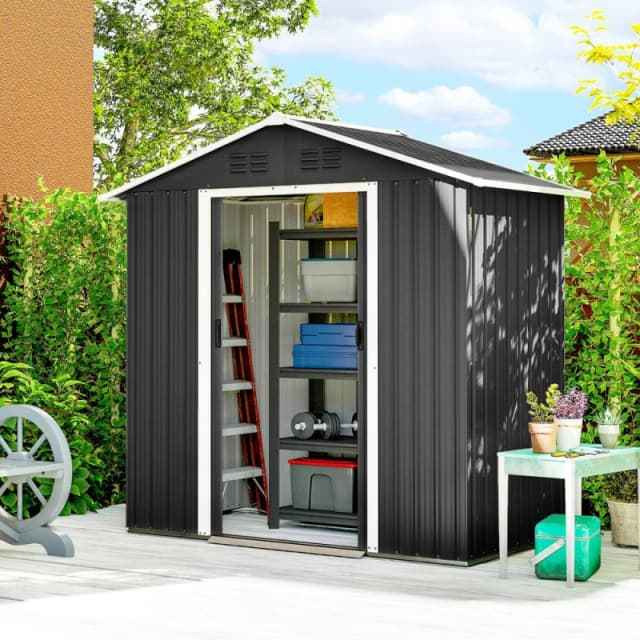 Outsunny 6.5x3.5ft Metal Garden Shed for Garden, Dark Grey 845-425V01CG