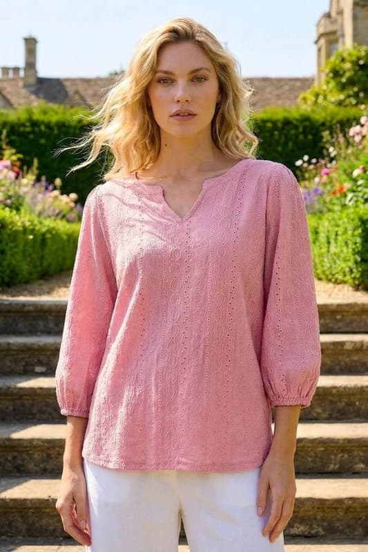 Roman Womens Broderie Detail Tunic Top in Rose Size: 20 Rose Female 20
