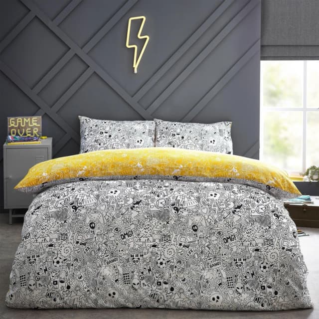 Furn Furn Doodles Abstract Reversible Duvet Cover Set in Black Size: Double Black Double Unisex 5025532560339