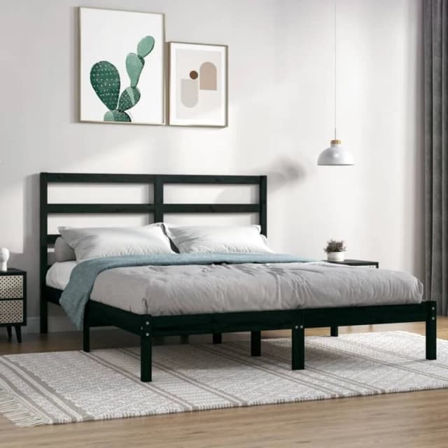 VIDAXL Bed Frame without Mattress Black 140x190cm Solid Wood Pine vidaXL 8720287036678