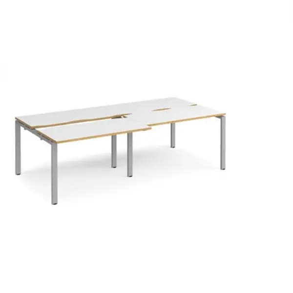 Adapt Bench Desk 4 Person Rectangular Desks 2400mm With Sliding Tops White/Oak Tops With Silver Frames 1200mm Depth Adapt White/Oak STE2412-S-