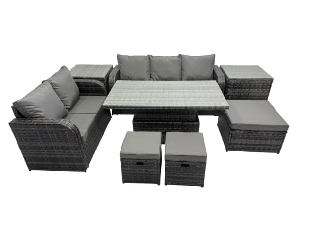 Fimous Rattan Garden Furniture Set 8-seater with 3 Footstools 2 Side Tables in Dark Grey Dark Grey Unisex