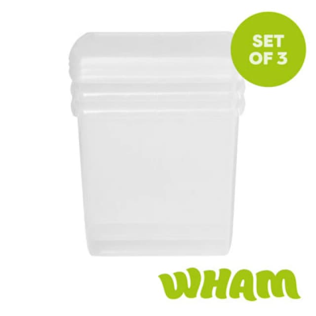 Wham Clip 3X 37L Square Plastic Storage Boxes With Clip Lock Lids. Ideal For Home, Office, Toys & More - Clear/clear