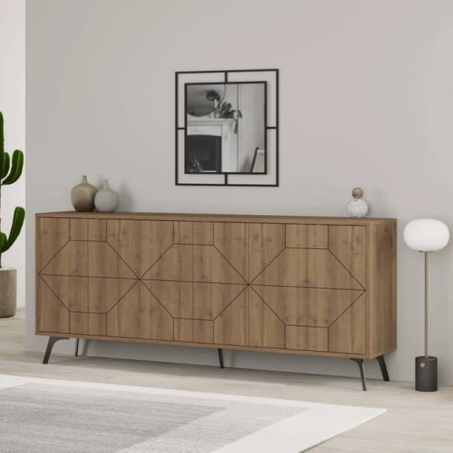 Decortie Sideboard Large 181X77.4Cm 6 Door Storage Cabinet Particleboard Dark Oak Effect, Brown 8683628015179