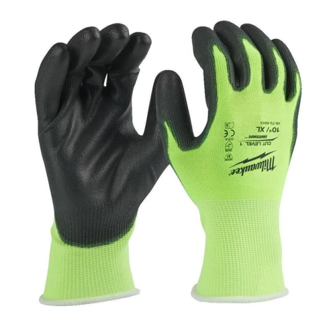 Milwaukee Hi Vis Cut Level 1 Dipped Work Gloves 4932479919 Colour: Black / Yellow