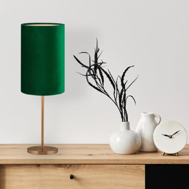 Lighting Collection Deep Green Velvet & Dark Gold Table Lamp Gold unisex One Size