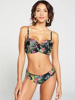 Panache Anya Gathered Tropical Bikini Brief - Black, Size 10, Women