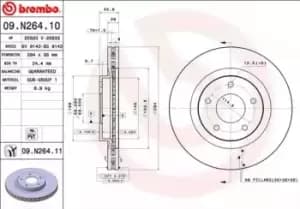 BREMBO Brake disc PEUGEOT,CITROEN,MITSUBISHI 09.N264.11 1610623080,4615A159,4615A178 Brake rotor,Brake discs,Brake rotors 1610623080