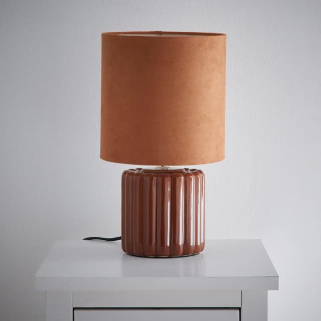 K Living Zoe Brown Ceramic Table Lamp With Matching Velvet Brown unisex One Size