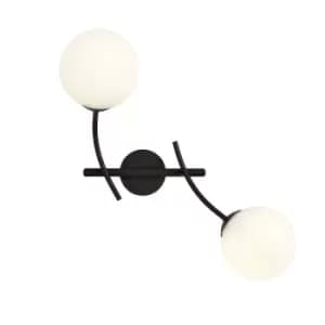 Hunter Black Globe Wall Lamp with White Glass Shades, 2x E14
