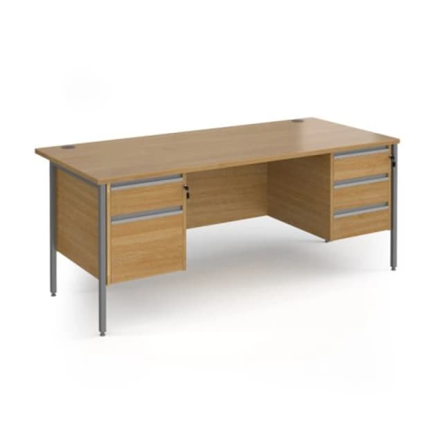 Contract 25 Office Desk Rectangular Desk 1800mm With Double Pedestal Oak Top With Graphite Frame 800mm Depth Contract 25 CH18S23-G-O Oak CH18S