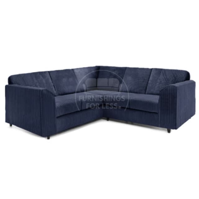 Furnishings For Less UK Ferguson Navy Blue 5 Seater Fabric Corner Sofa L Shaped Jumbo Cord - Full Back