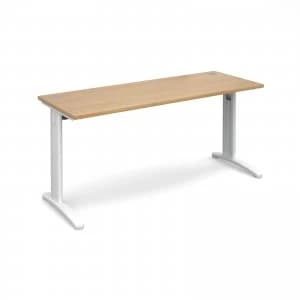 TR10 Straight Desk 1600mm x 600mm - White Frame Oak Top