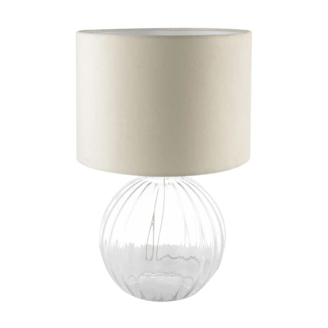 Happy Homewares Contemporary Ribbed Glass Table Lamp with Velvet Fabric Shade in Clear Clear Unisex