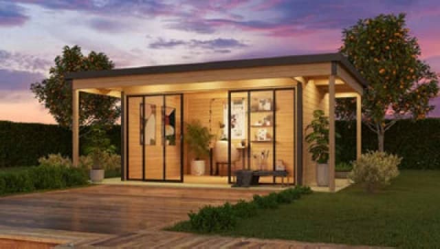 Lasita Maja Domeo 4 V2 + Domeo 4 V2 Al. Pakk-Log Cabin, Wooden Garden Room, Timber Summerhouse, Home Office - L597.6 X W421.5 X H239.4 Cm