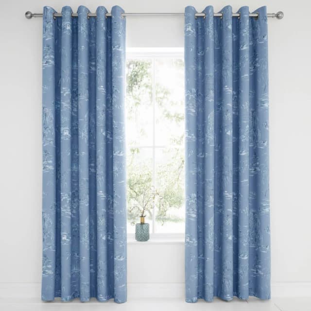 Dreams & Drapes 'Eastern Garden' Blackout Pair of Eyelet Curtains Blue