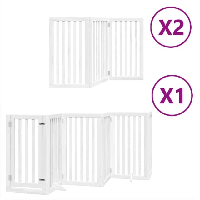 vidaXL Dog Gate with Door Foldable 12 Panels White 600cm Poplar Wood, White 3155651