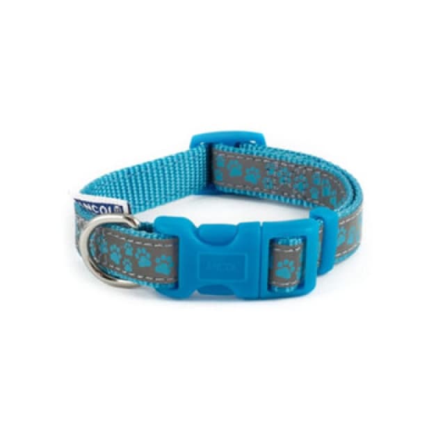 Ancol Blue Paw Print Weatherproof Reflective Adjustable Size 1-2 Pet Collar Blue unisex