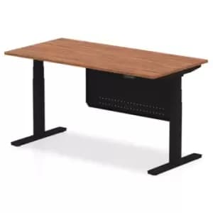 Air 1600 x 800mm Height Adjustable Desk Walnut Top Black Leg With Black Steel Modesty Panel