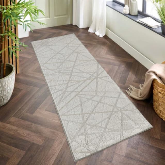 Perla Modern Abstract Linear Living Room Area Rug Metallic Sheen Contemporary Hallway Runner Axis-Grey 60X220 Cm