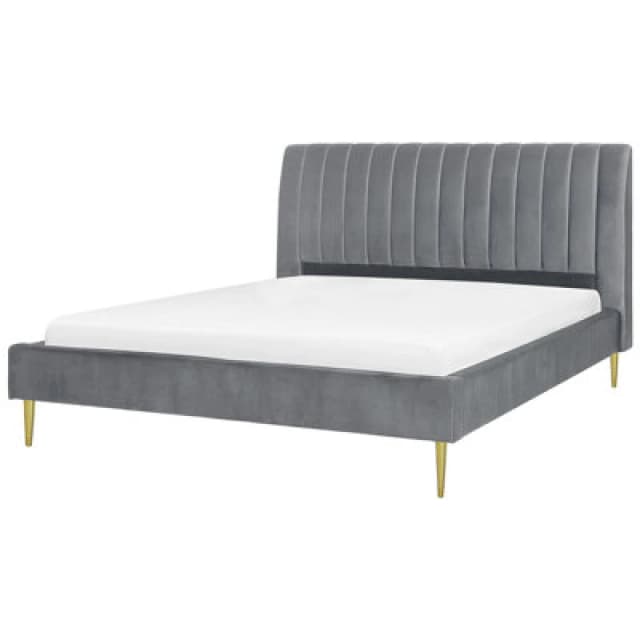 Beliani Bed Velvet Marville 180 X 200 Cm (Eu Super King) Grey