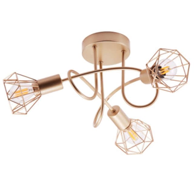 Happy Homewares Modern Ceiling Light Fitting with Twisting Arms & Three Cage Shades in Gold Gold Unisex