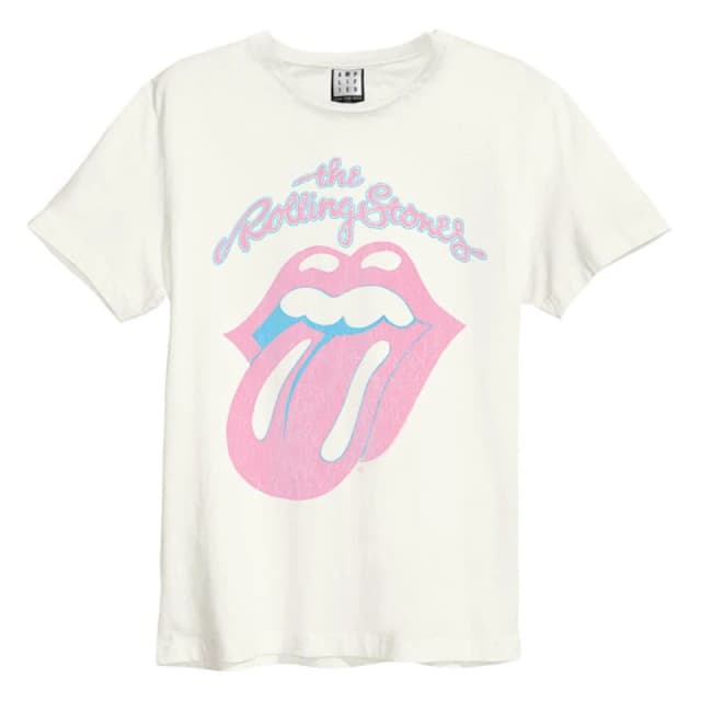 Amplified Amplified Men Washed Out The Rolling Stones T-Shirt in White Size: X-Small White XS Male 5059699757660