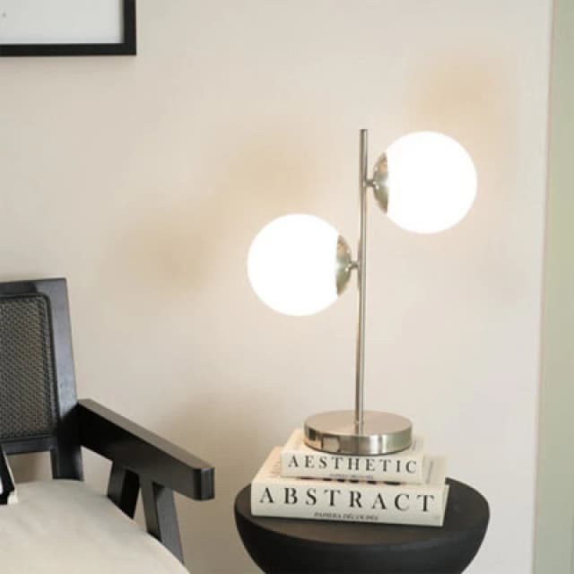 ValueLights Jas Opal White Frosted Glass Globe Shades 2 Way Table Lamp Silver