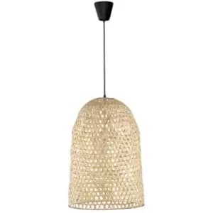 Merano - Albuquerque Dome Pendant Ceiling Light Natural Bamboo Black Fabric Wire, Base LED E27