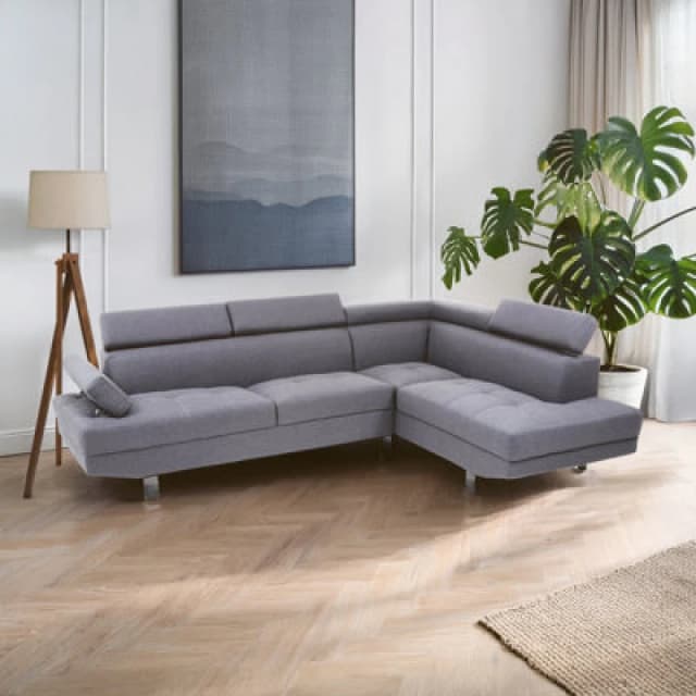 Orsina Refined Grey Linen Corner Sofa, Linen Upholstered Mid Century Sofa, Contemporary Sofa For Livingroom