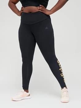 adidas Essentials Linear Leggings (Plus Size) - Black/Gold, Size 2X, Women