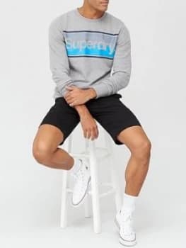 Superdry Core Logo Stripe Crew Sweatshirt - Grey Marl, Size 2XL, Men