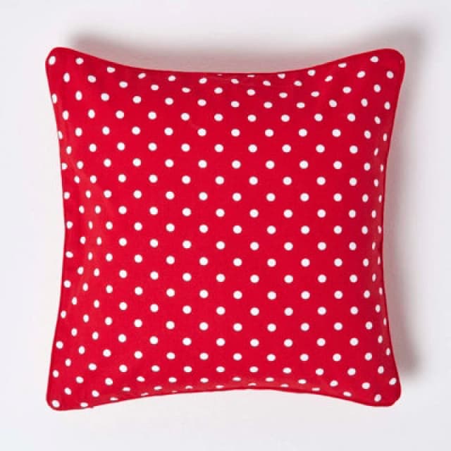 Homescapes Cotton Red Polka Dots Cushion Cover, 45 X 45 Cm