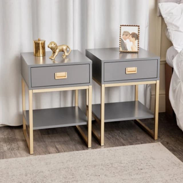 Melody Maison Pair Of One Drawer Bedside Tables - Elle Slate Range Dark Grey