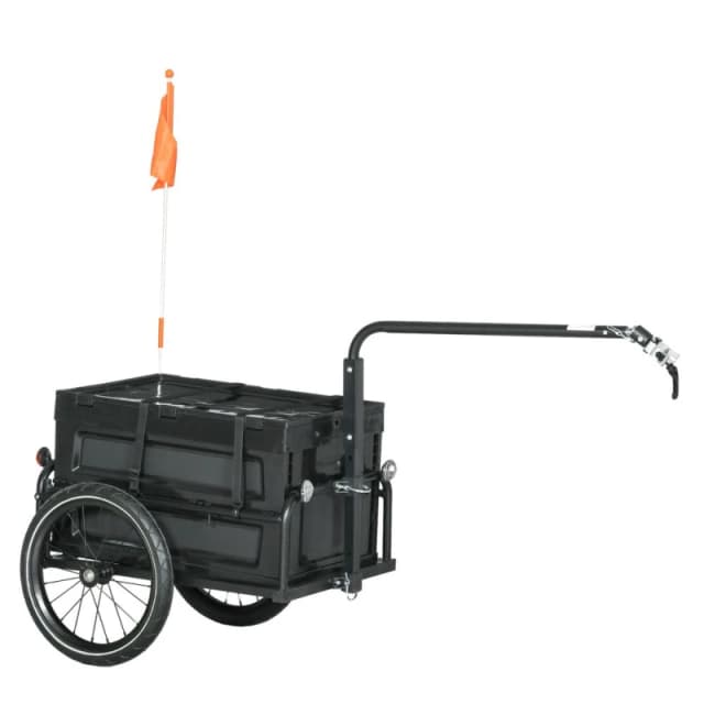 HOMCOM Homcom - Bicycle Trailer with Foldable Storage Box and Pneumatic Tyres Black 5056725368807