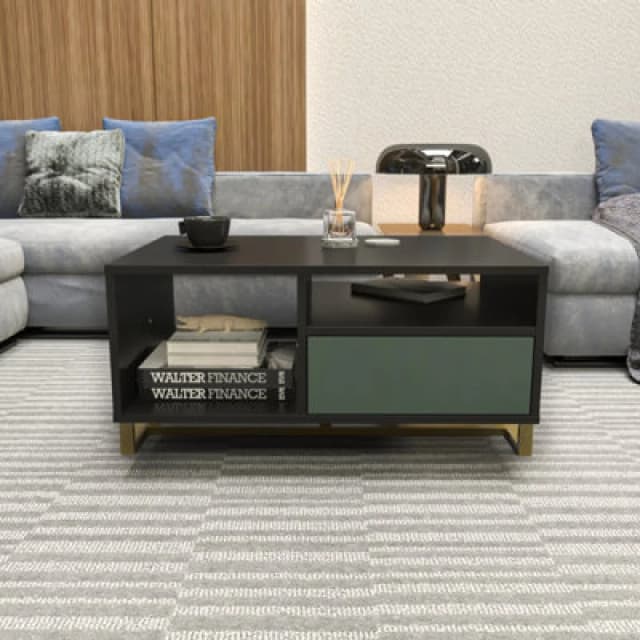 Decorotika - Utopie Modern Coffee Table With Cabinet - Black And Green, Multi UTP35CT05