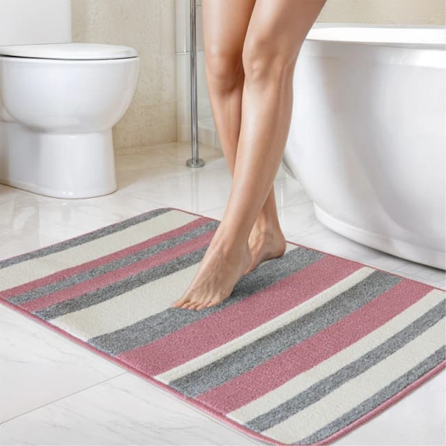 Emma Barclay 2 Piece Bath Mat Set Soft Stripe Absorbent Jersey Pink unisex 45x75cm