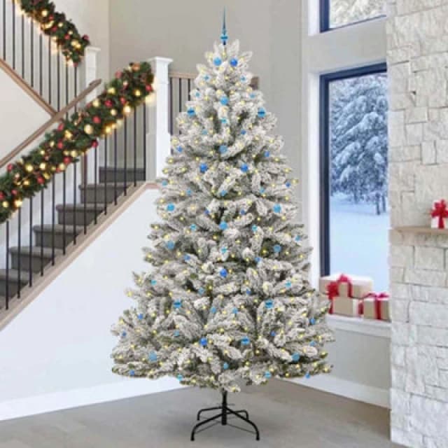 vidaXL Artificial Christmas Tree with Blue Balls Green and White 300cm PVC and Metal, Green 3395791