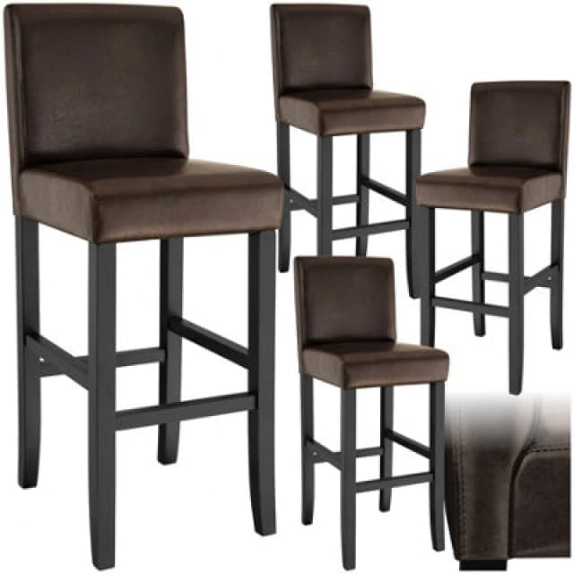 Tectake Bar Stools With A Padded Backrest And Faux Leather Cover - Brown, Set Of 4