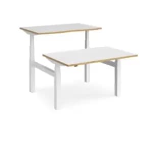 Height Adjustable Desk Back To Back Rectangular Desks 1200mm White/Oak Tops With White Frames Elev8 Touch