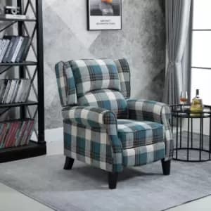 HOMCOM Manual Reclining Armchair Padded Seat With Armrest Blue And Grey Tartan