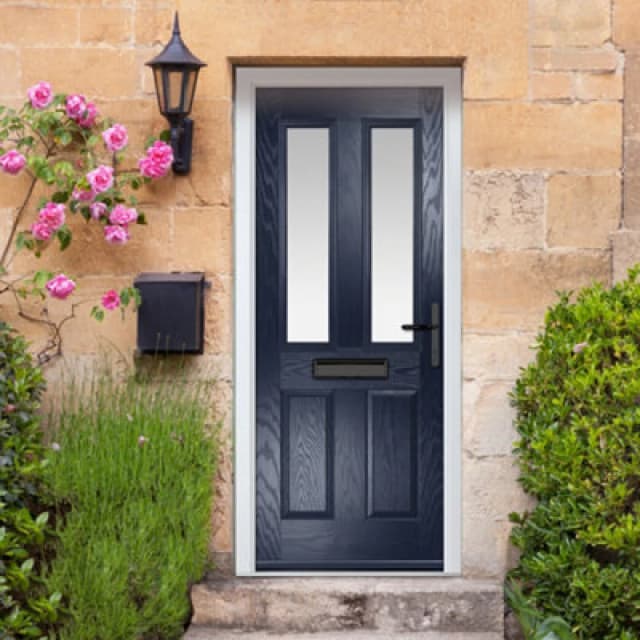 Lacerta Composite Door Carnoustie Blue 920mm X 2090mm Open In Left Hand Obs Glass 10 Year Guarantee - Free Delivery & Smart Lock