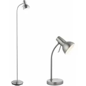Loops - Standing Floor & Table Lamp Set Satin Nickel Adjustable Neck Living Room Light