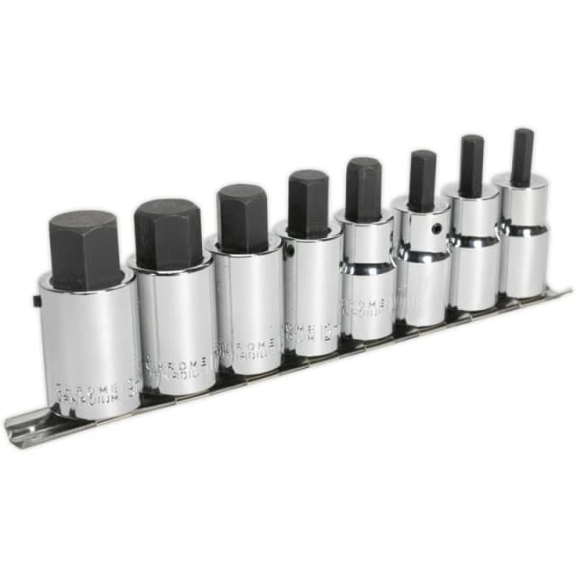 Loops 8pc Hex Socket Bit Set 1/2" Square Drive 6mm to 19mm - 55mm Long Shaft S2 Steel Metallics