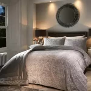 Soiree Mirella Velvet Damask Weave Duvet Cover Set, Silver, Super King