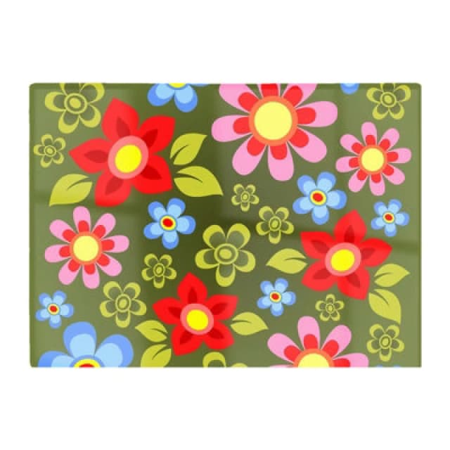 Warren Reed Designer Red And Blue Flowers Glass Chopping Board