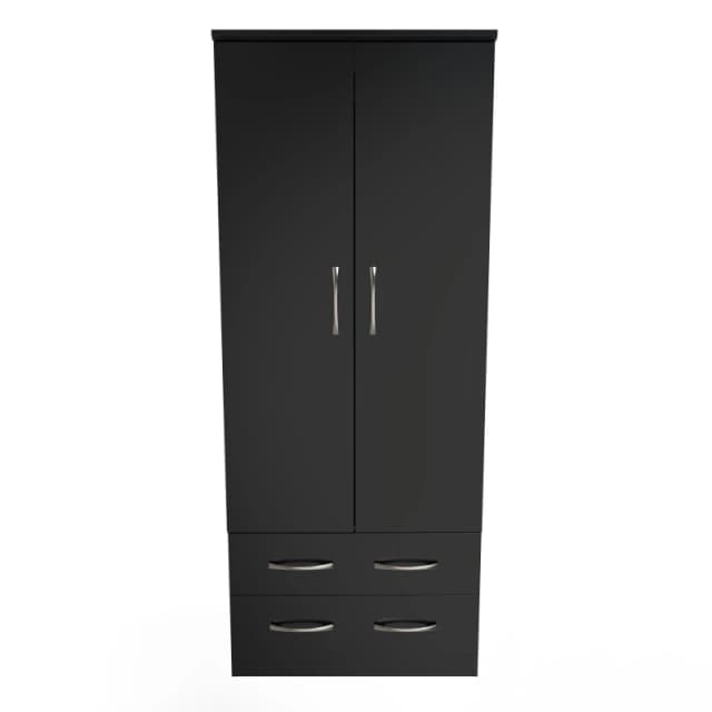 Ready Assembled 2 U Hampshire 2 Door 2 Drawer Wardrobe (Ready Assembled) in Black Unisex