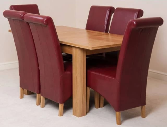 Thats Furniture Hampton 120-160cm Oak Extending Dining Table & 6 Montana Leather Chairs in Red Red Unisex