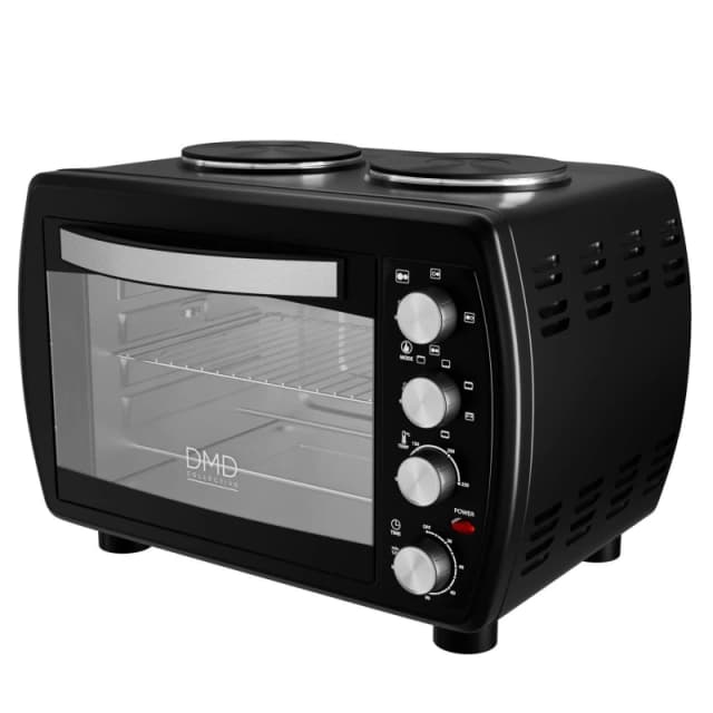 DMD Collective 35L Mini Oven with Hot Plates, 100-250 Degree Temperature Control, 120min Timer, Wire Rack and Baking Tray Black