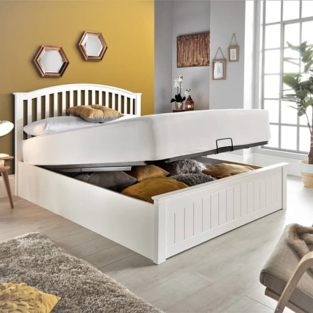 Bedmaster Grayson Wooden Ottoman Storage Bed & 1000 Pocket Sprung Mattress in White Size: King White Unisex King